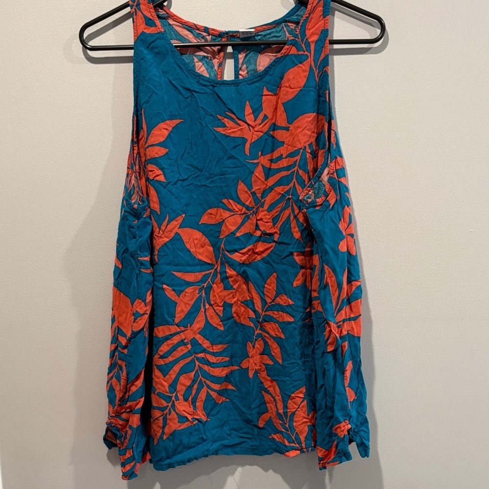 Old Navy Teal and Red Floral Tank Top